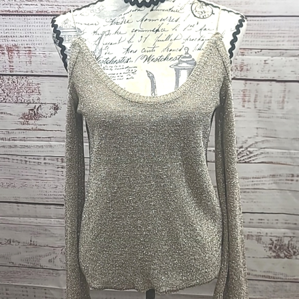 Arzu Sabanci for KOTON Off the shoulder metallic knit